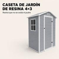 Caseta de jardín de resina 4x3" para exterior con ventana, ventilación y cierre de seguridad