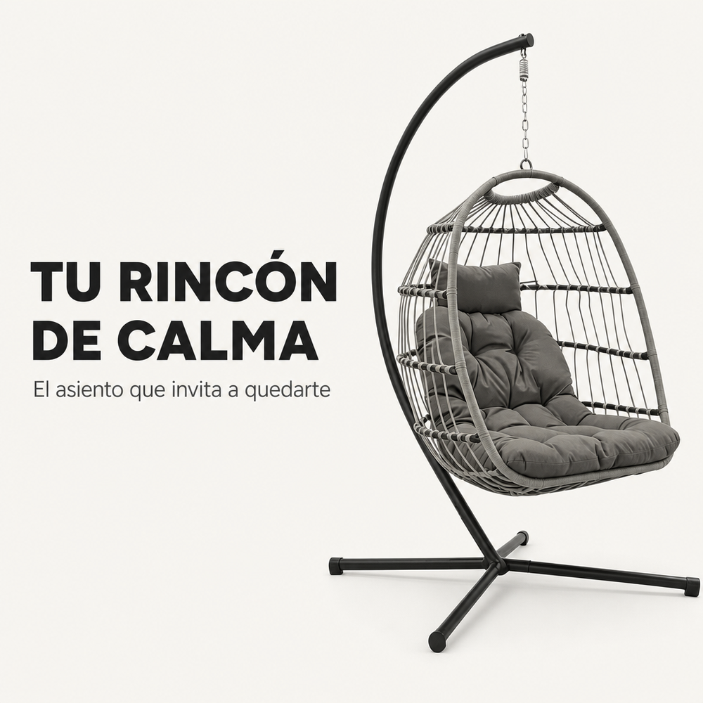 Sillón Colgante Huevo Jardín Con Cojines Acolchados Estructura Metálica