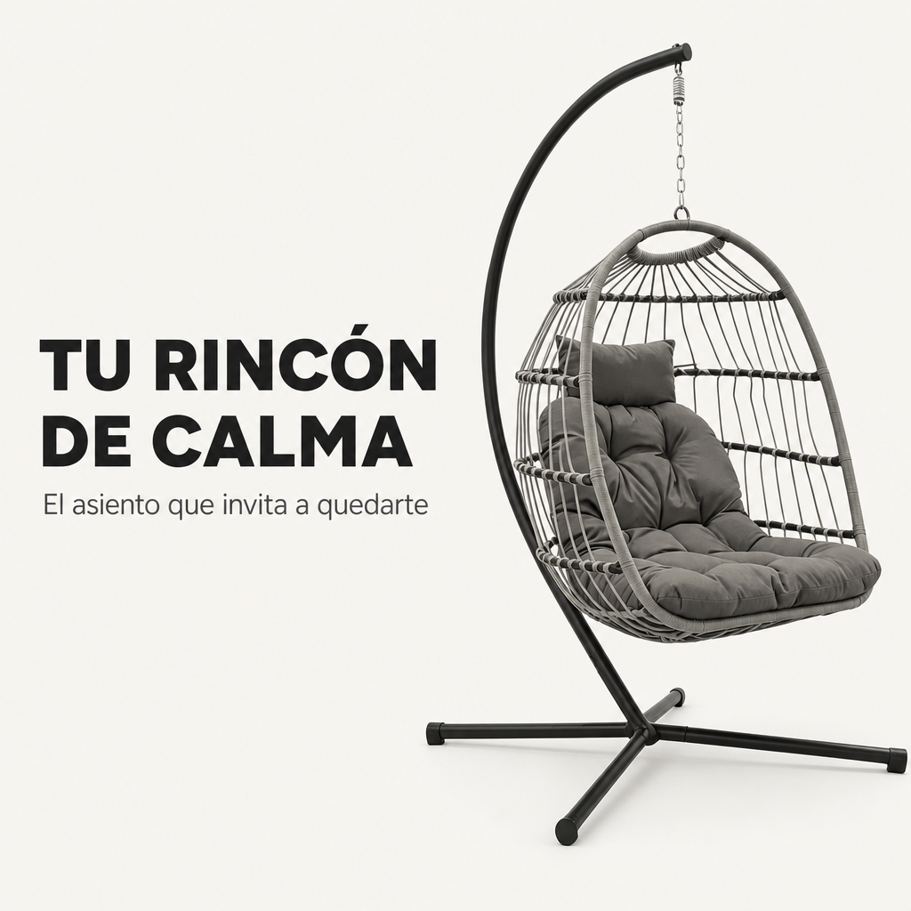 Sillón Colgante Huevo Jardín Con Cojines Acolchados Estructura Metálica