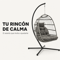 Sillón Colgante Huevo Jardín Con Cojines Acolchados Estructura Metálica