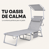 Tumbona Plegable Con Parasol Ajustable Para Jardín Y Playa