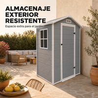 Caseta de jardín de resina 4x3" para exterior con ventana, ventilación y cierre de seguridad