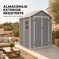 Caseta de jardín XL de resina 6x5" con ventana, doble puerta, ventilación y cierre de seguridad