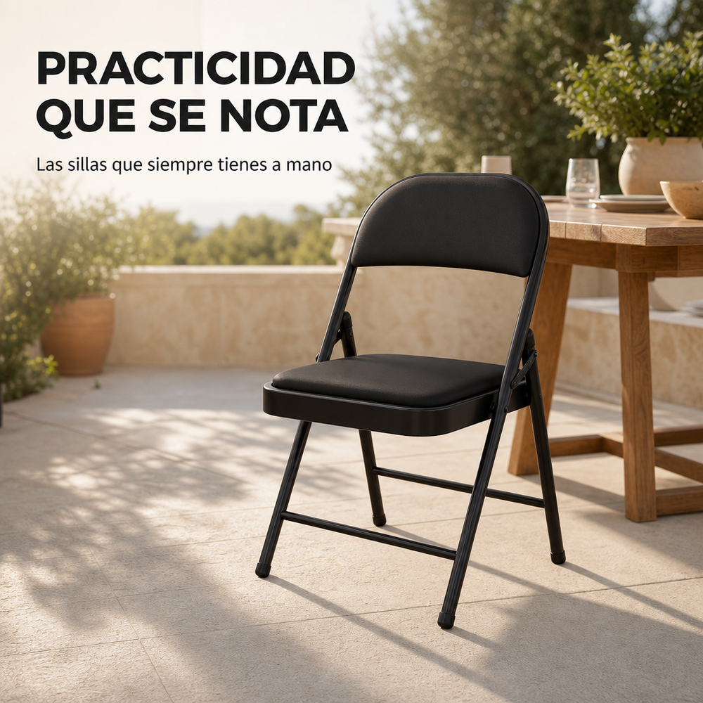 Silla Plegable Acolchada De Acero Negro
