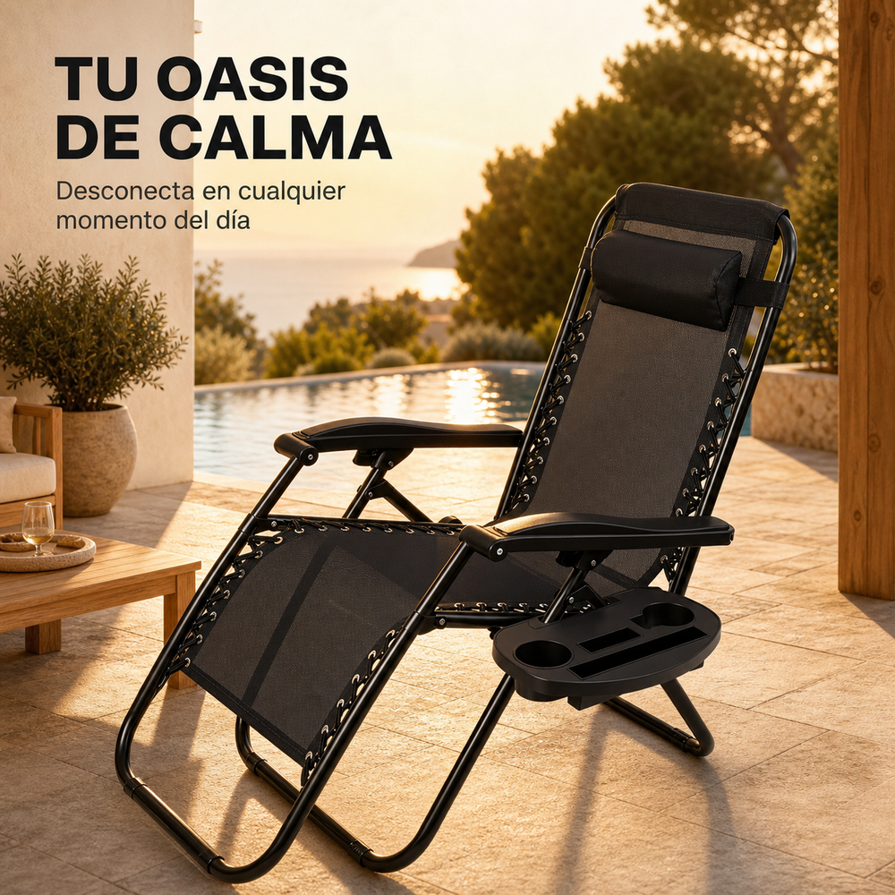 Tumbona Plegable Playa Gris Con Portavasos