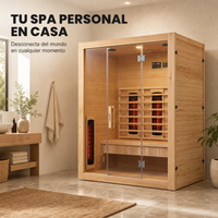 Sauna de infrarrojos 3 personas de madera maciza con 6 paneles, Bluetooth y puerta panorámica