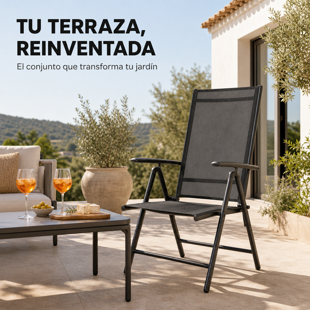 Sillas Plegables De Jardín Pack De 2 Aluminio Antracita Con Asiento Textil