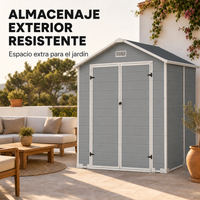 Caseta de jardín grande de resina 6x4" con doble puerta, ventana y ventilación integrada
