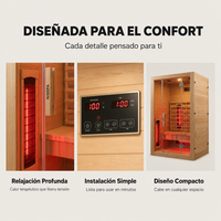 Sauna de infrarrojos para 2 personas con 5 paneles, Bluetooth y control digital