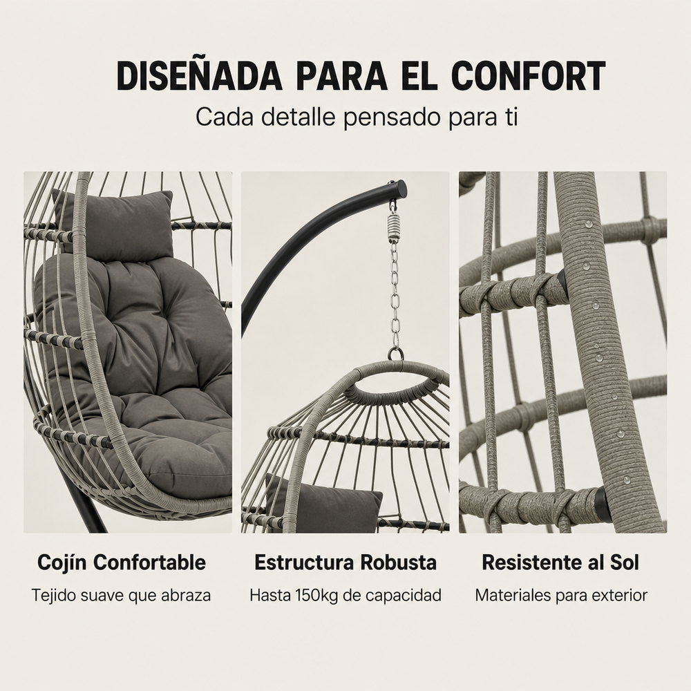 Sillón Colgante Huevo Jardín Con Cojines Acolchados Estructura Metálica