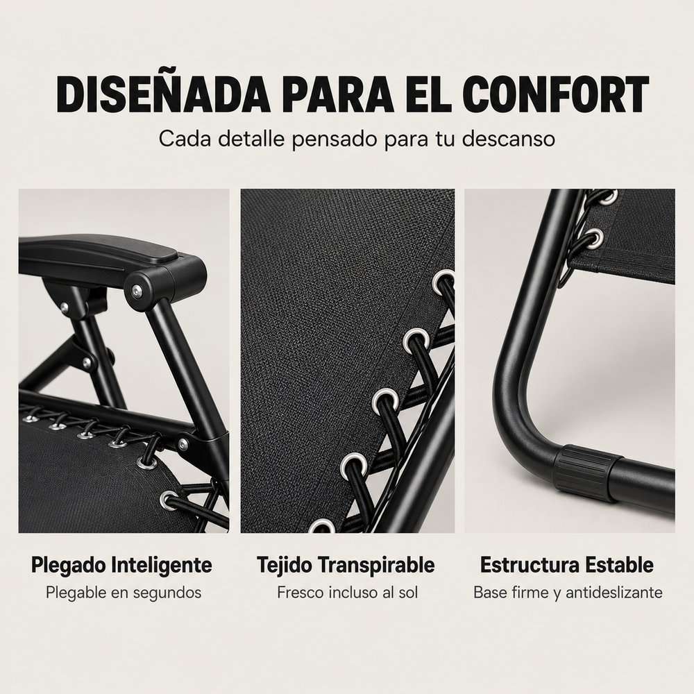 Tumbona Plegable Playa Gris Con Portavasos
