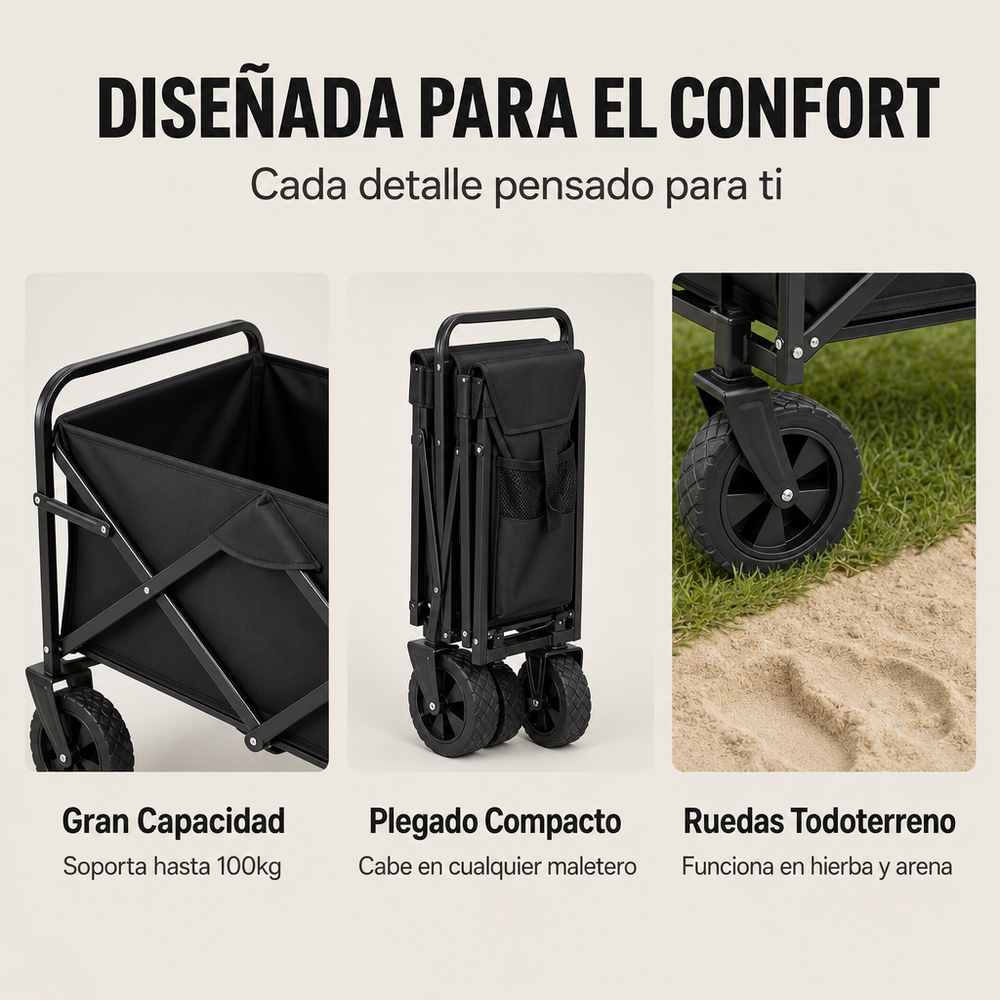 Carro Plegable Todoterreno Con Carga 75 Kg