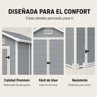 Caseta de jardín grande de resina 6x4" con doble puerta, ventana y ventilación integrada