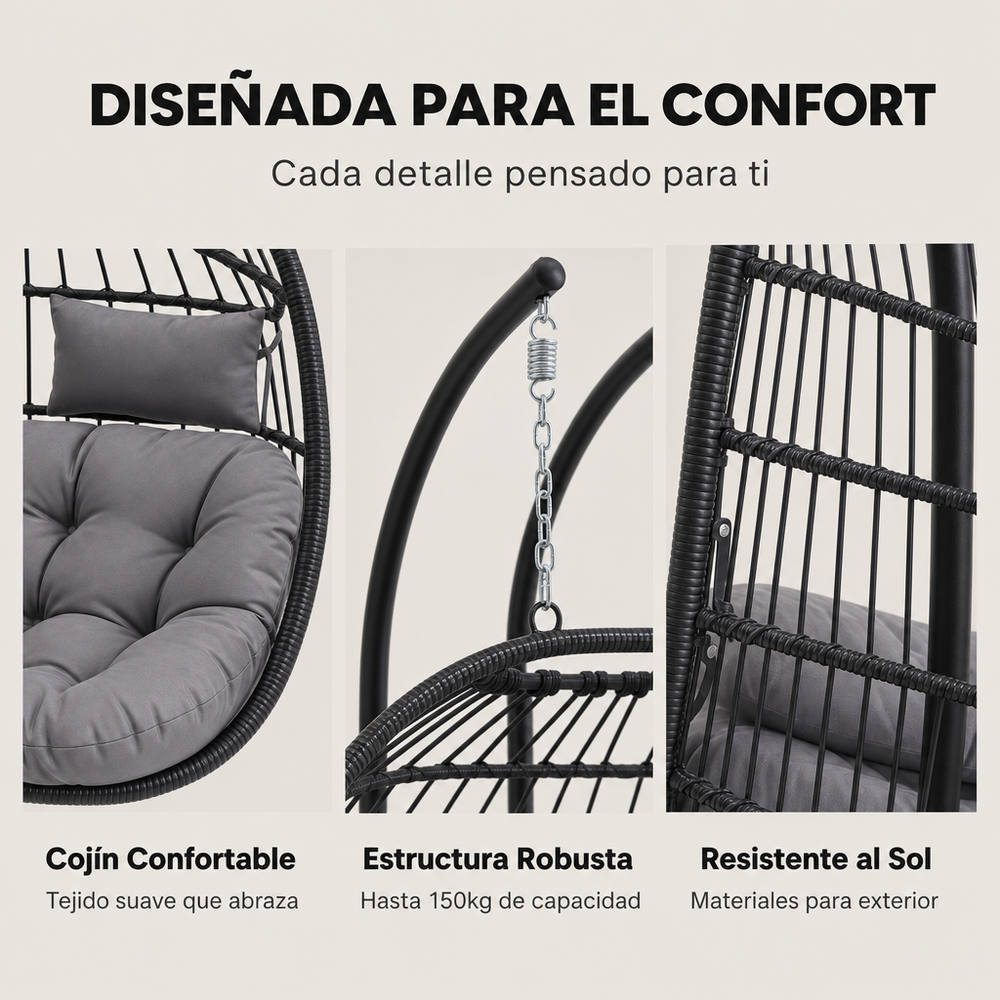 Silla Colgante Desmontable 2 Plazas Gris