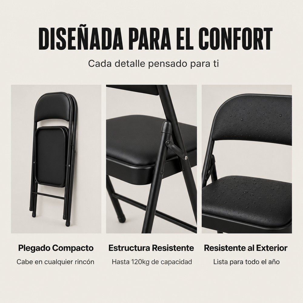 Silla Plegable Acolchada De Acero Negro