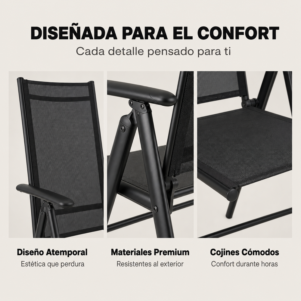 Sillas Plegables De Jardín Pack De 2 Aluminio Antracita Con Asiento Textil