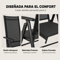 Sillas Plegables De Jardín Pack De 2 Aluminio Antracita Con Asiento Textil