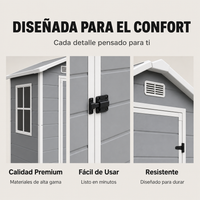 Caseta de jardín de resina 4x3" para exterior con ventana, ventilación y cierre de seguridad
