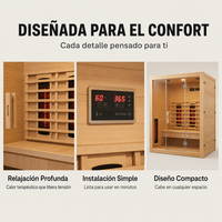 Sauna de infrarrojos 3 personas de madera maciza con 6 paneles, Bluetooth y puerta panorámica