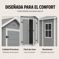 Caseta de jardín XL de resina 6x5" con ventana, doble puerta, ventilación y cierre de seguridad