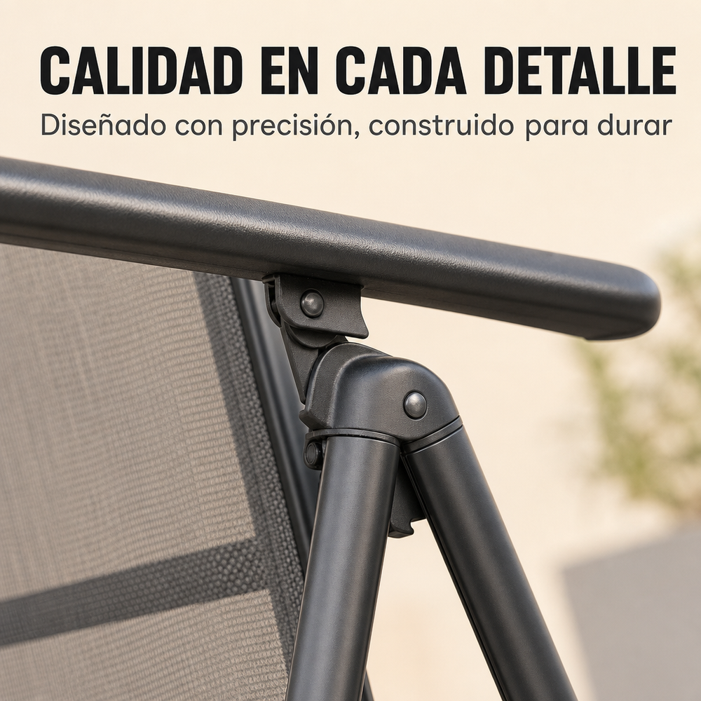 Sillas Plegables De Jardín Pack De 2 Aluminio Antracita Con Asiento Textil