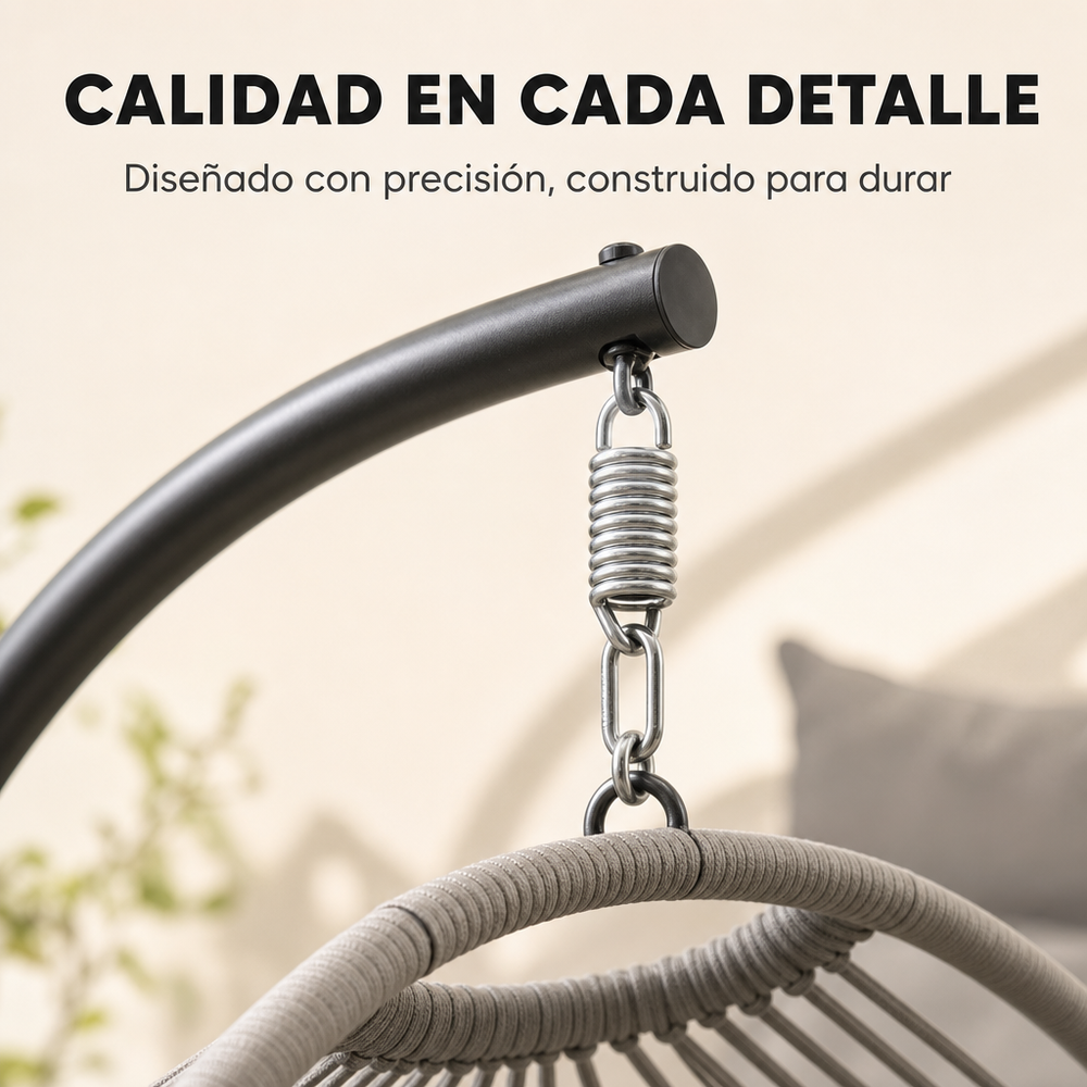 Sillón Colgante Huevo Jardín Con Cojines Acolchados Estructura Metálica