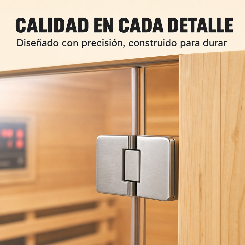 Sauna de infrarrojos 3 personas de madera maciza con 6 paneles, Bluetooth y puerta panorámica