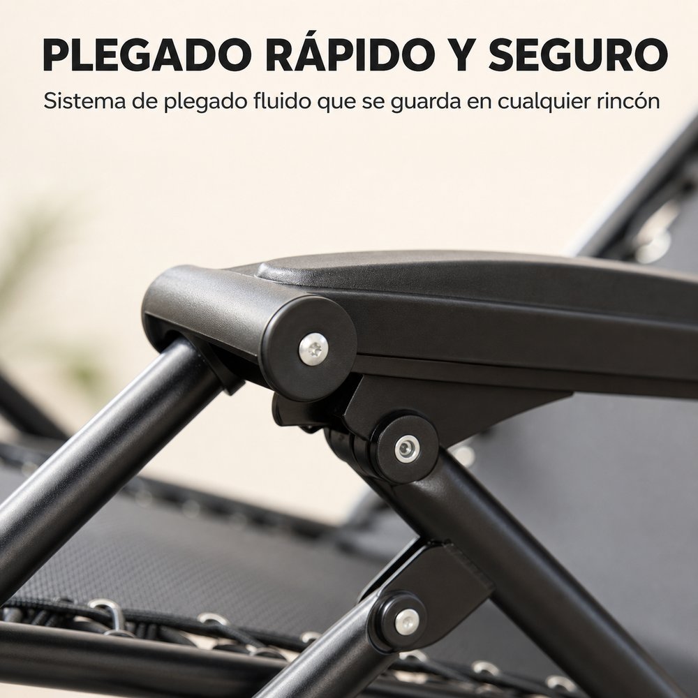 Tumbona Plegable Playa Gris Con Portavasos