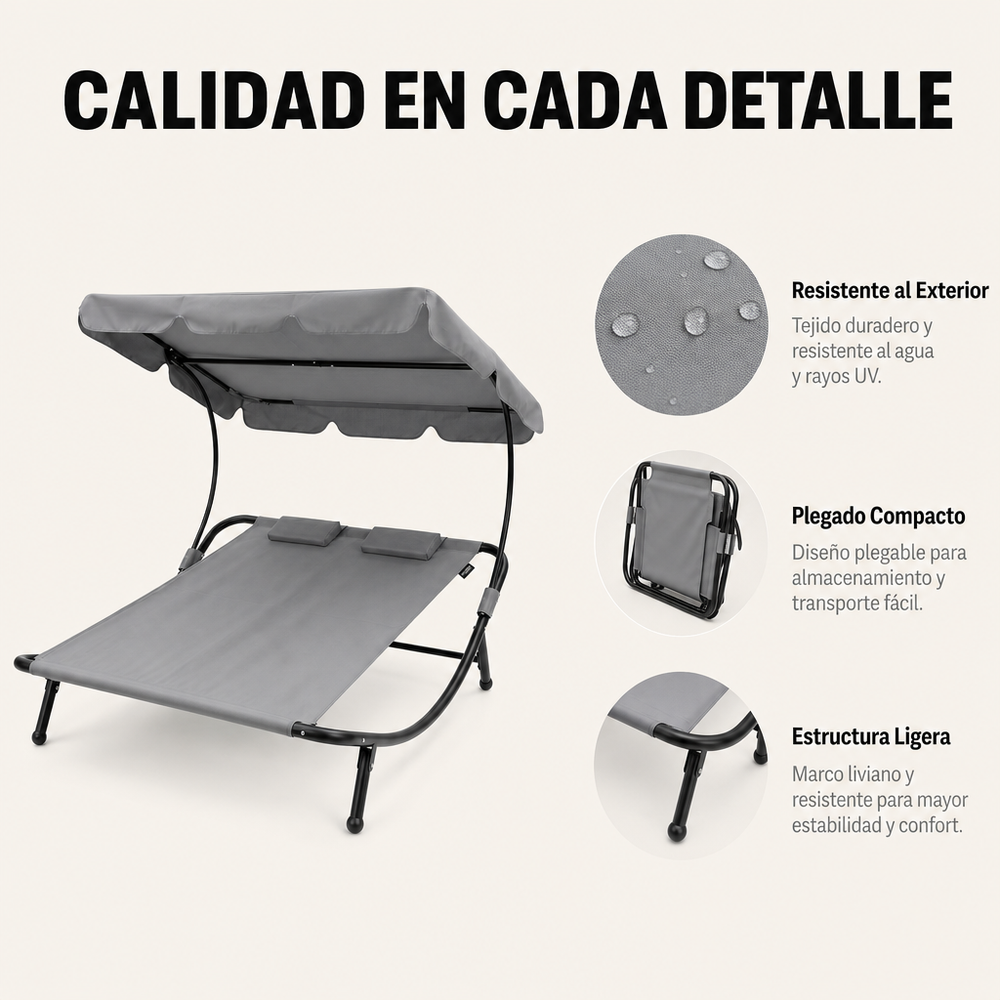 Tumbona Doble de Jardín Balancín con Parasol Ajustable