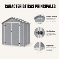 Caseta de jardín grande de resina 6x4" con doble puerta, ventana y ventilación integrada