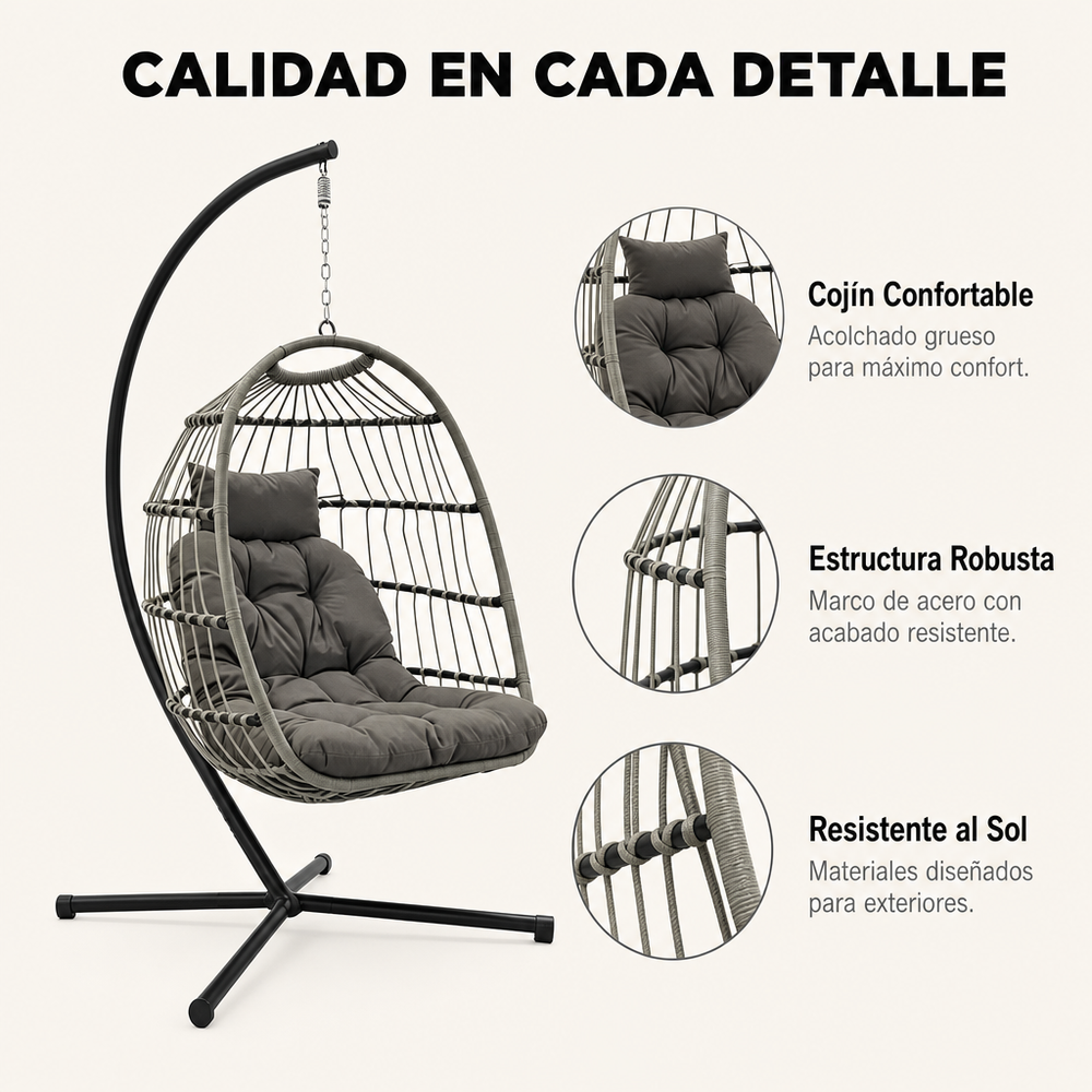 Sillón Colgante Huevo Jardín Con Cojines Acolchados Estructura Metálica