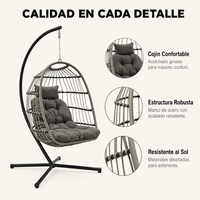 Sillón Colgante Huevo Jardín Con Cojines Acolchados Estructura Metálica