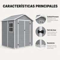 Caseta de jardín XL de resina 6x5" con ventana, doble puerta, ventilación y cierre de seguridad