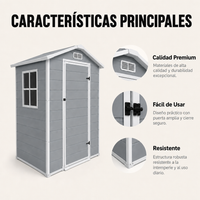 Caseta de jardín de resina 4x3" para exterior con ventana, ventilación y cierre de seguridad