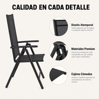 Sillas Plegables De Jardín Pack De 2 Aluminio Antracita Con Asiento Textil
