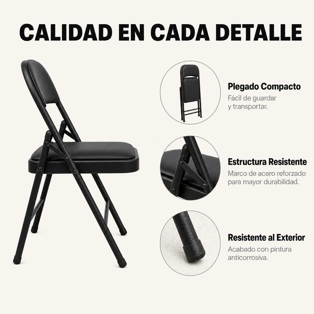 Silla Plegable Acolchada De Acero Negro