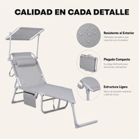 Tumbona Plegable Con Parasol Ajustable Para Jardín Y Playa