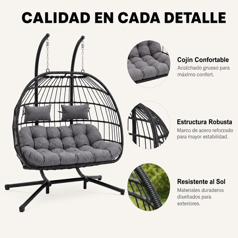 Silla Colgante Desmontable 2 Plazas Gris