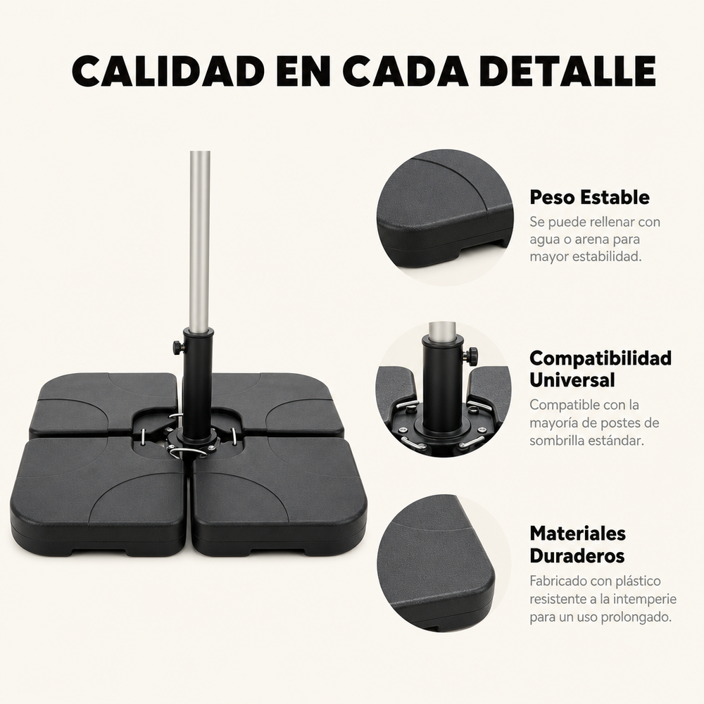 Base Modular Para Sombrilla 4 Piezas Rellenable Negro