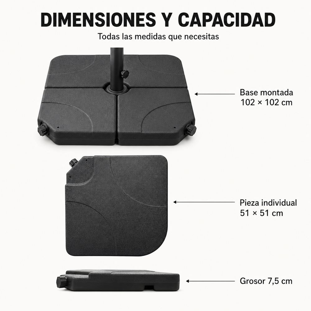 Base Modular Para Sombrilla 4 Piezas Rellenable Negro