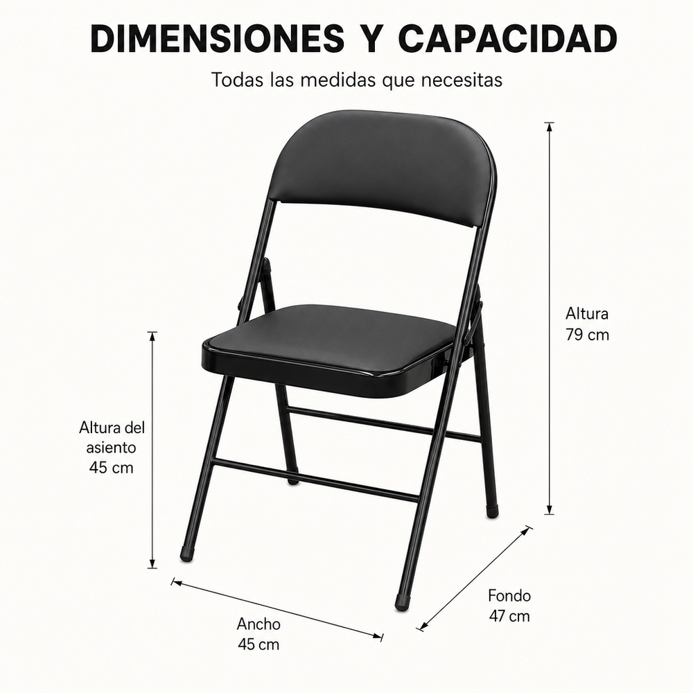 Silla Plegable Acolchada De Acero Negro