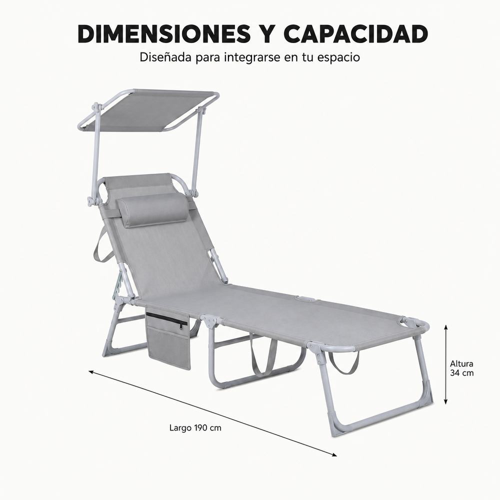 Tumbona Plegable Con Parasol Ajustable Para Jardín Y Playa