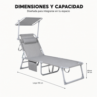 Tumbona Plegable Con Parasol Ajustable Para Jardín Y Playa