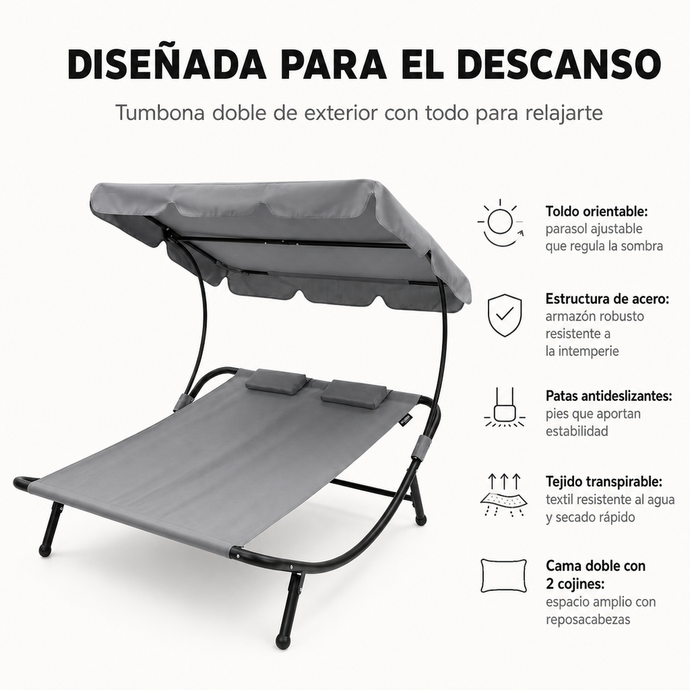 Tumbona Doble de Jardín Balancín con Parasol Ajustable