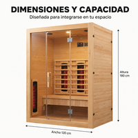 Sauna de infrarrojos 3 personas de madera maciza con 6 paneles, Bluetooth y puerta panorámica