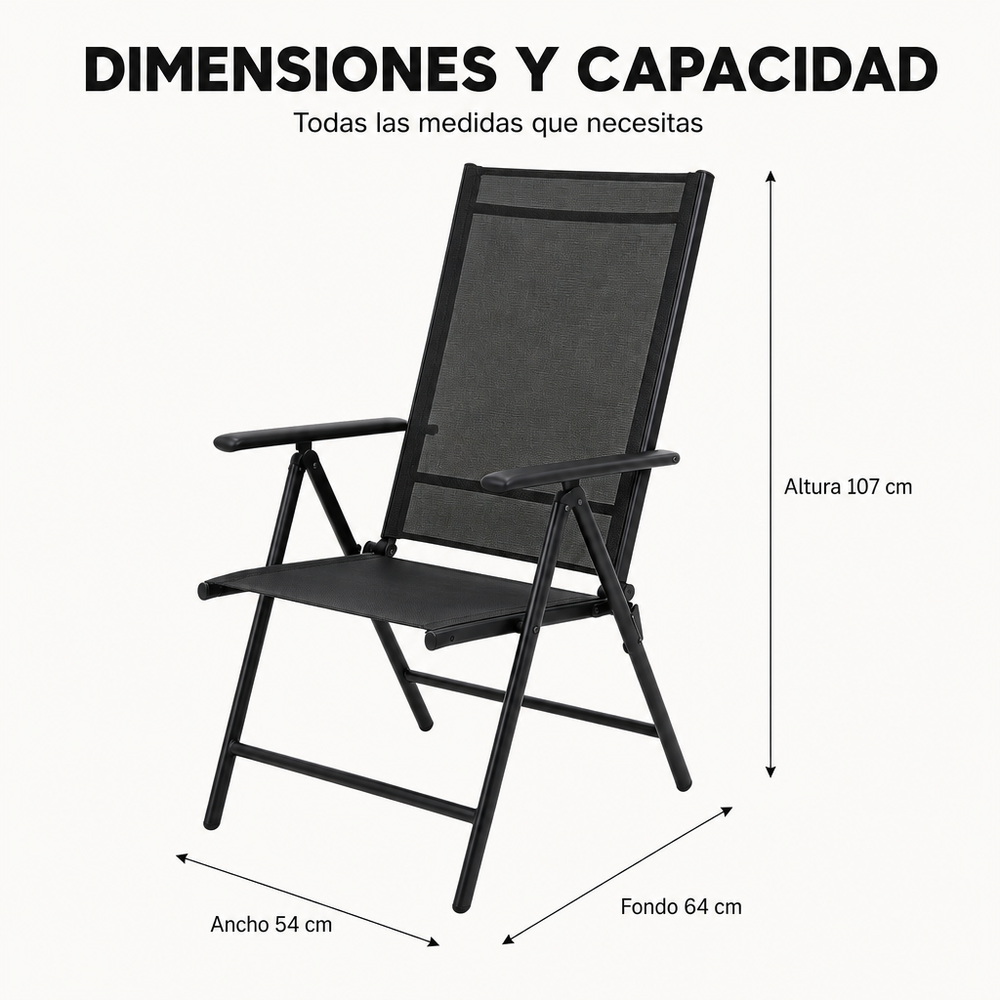 Sillas Plegables De Jardín Pack De 2 Aluminio Antracita Con Asiento Textil