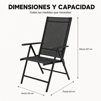 Sillas Plegables De Jardín Pack De 2 Aluminio Antracita Con Asiento Textil