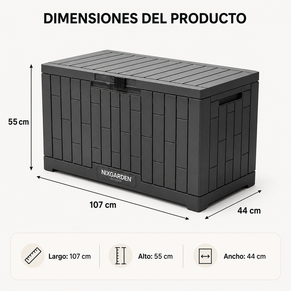 Arcón Jardín Antracita Resina Resistente Efecto Rattan Impermeable