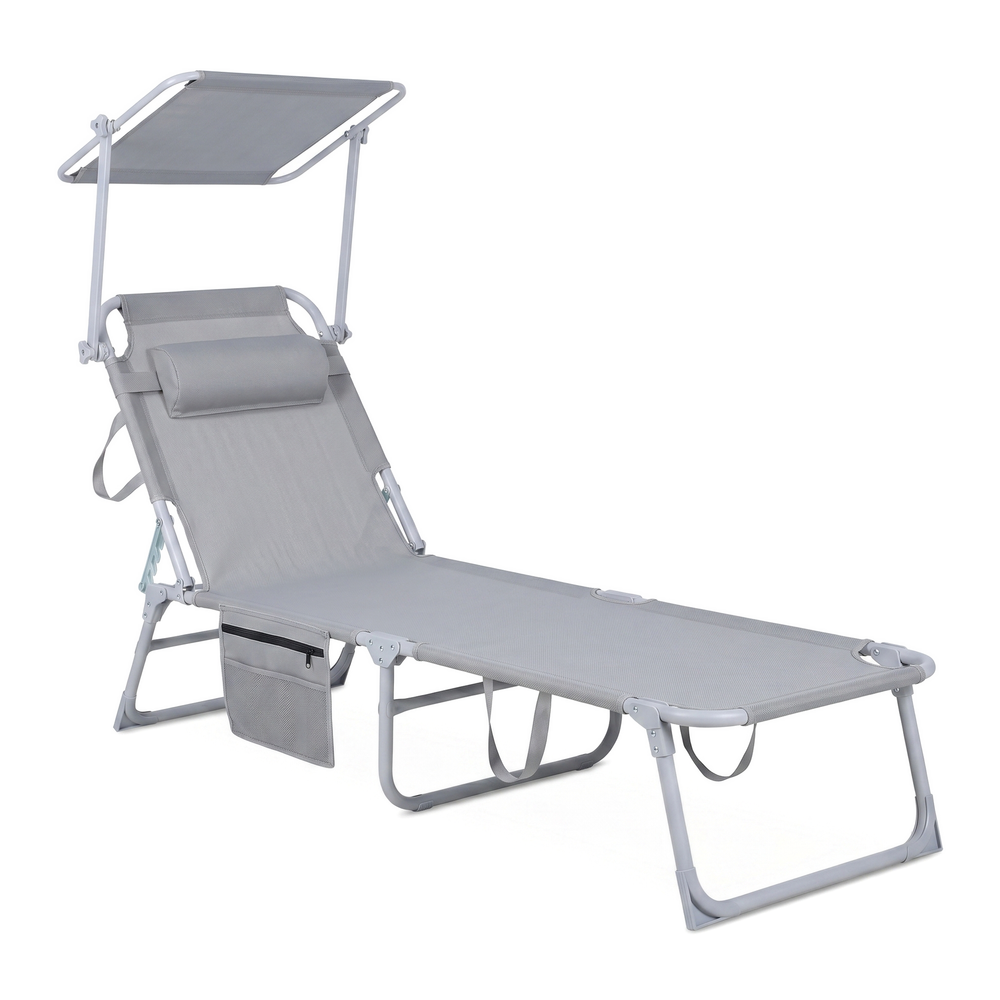 Tumbona Plegable Con Parasol Ajustable Para Jardín Y Playa