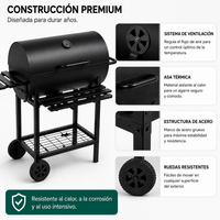 Barbacoa De Carbón Con Tapa Y Ventilación Ajustable Para Jardín Con Ruedas